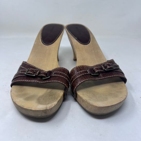 Xhilaration Vintage Sandal Women's 9.5 Y2K Leather Open Toe Wooden Platform Heel - Picture 2 of 12